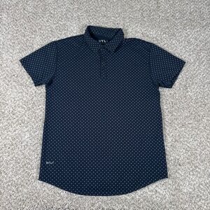 BYLT Polo Shirt Mens L Navy Polka Dot Drop Cut Short Sleeve Lux Performance